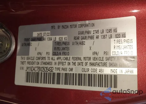 2022 Mazda Mx-5 Miata Club from USA, damaged, VIN JM1NDAC76N0505492